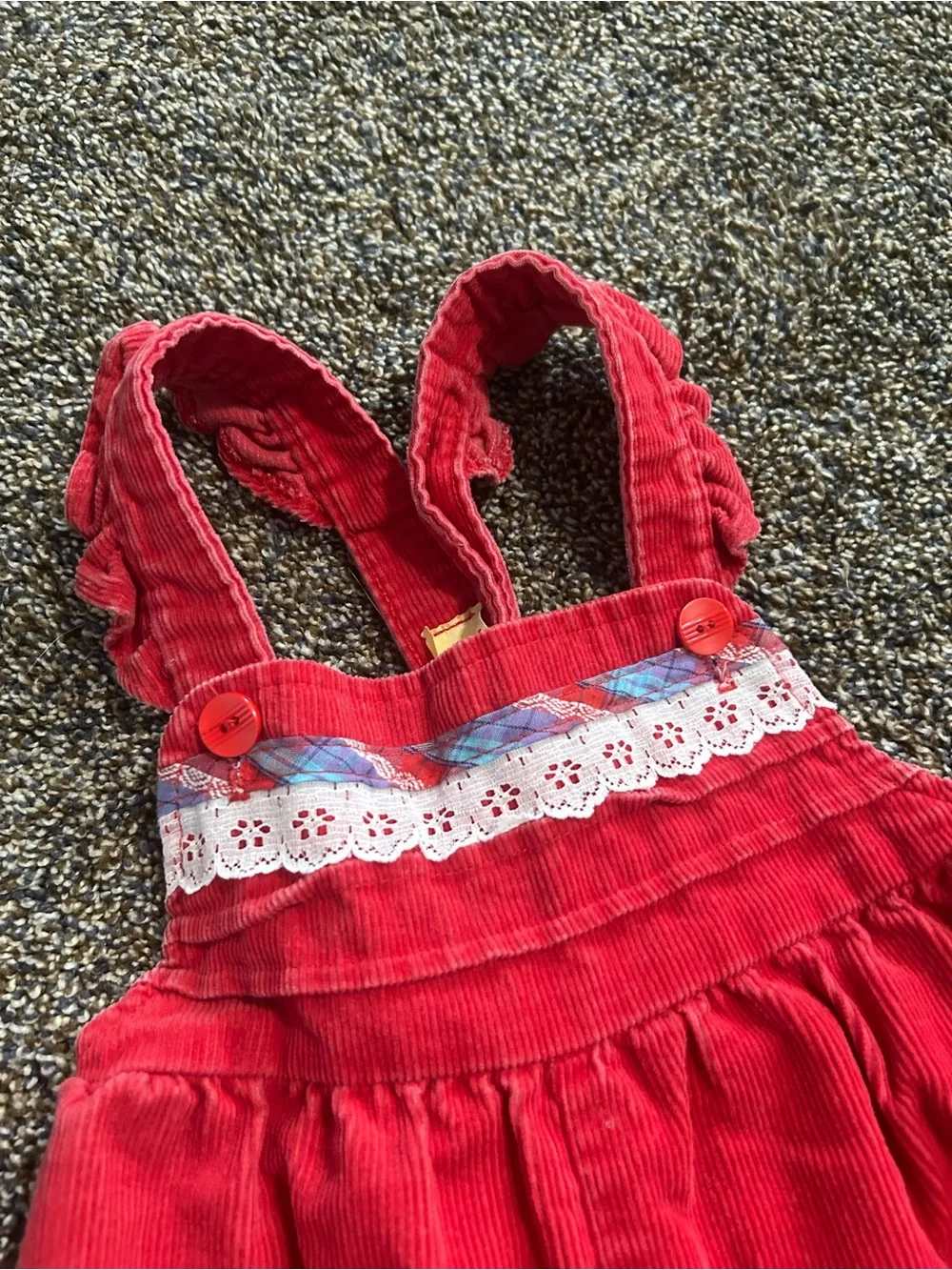 Vintage Carter’s 80s 90s toddler girls 24 months red corduroy lace overalls fall